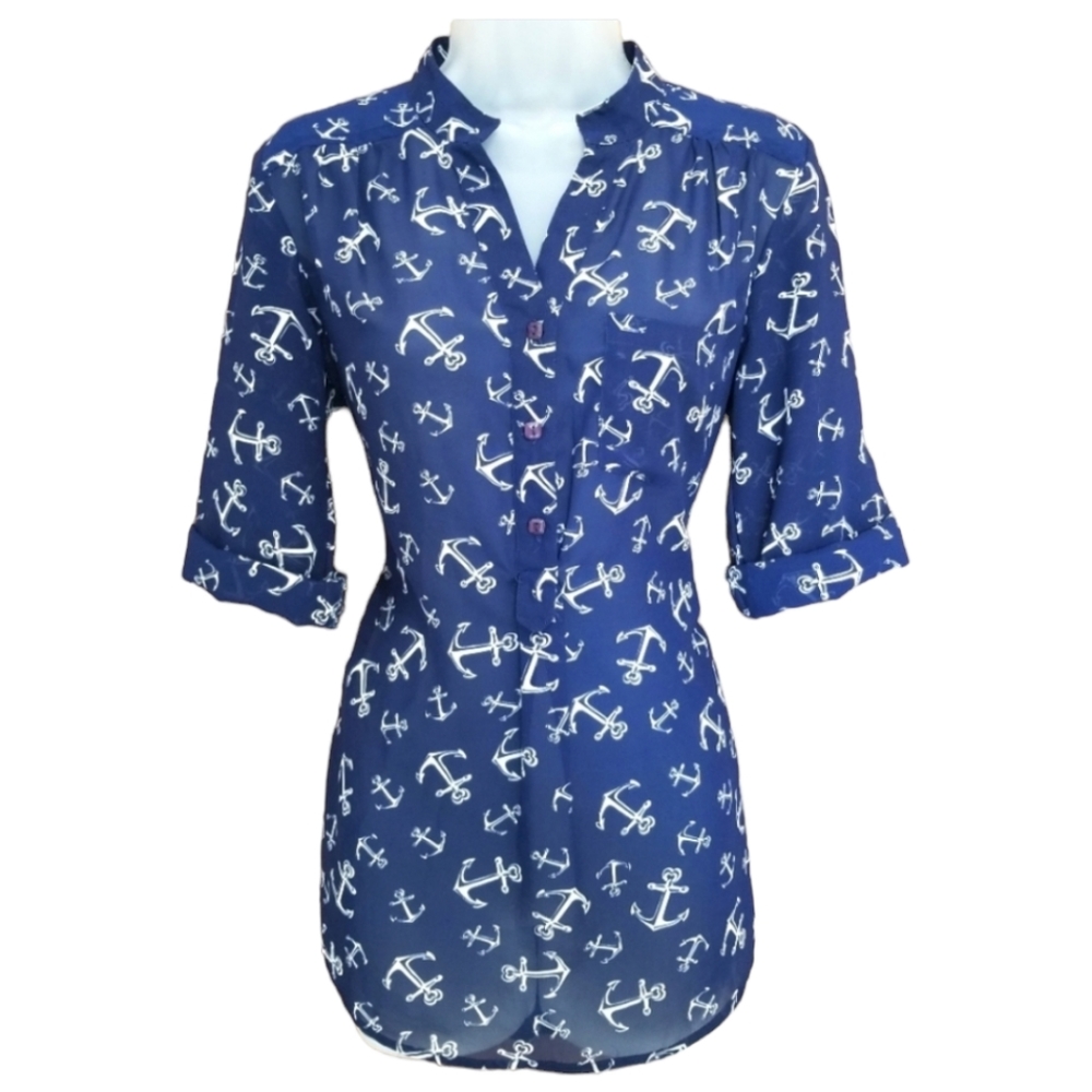 Live 4 Truth Nautical Anchor Semi-Sheer Blouse